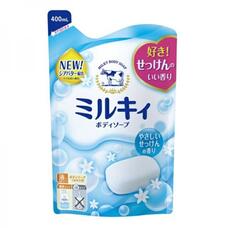 COW Milky Body Soap Молочное увлажняющее жидкое мыло для тела с ароматом цветочного мыла (мягкая упаковка) 400 мл