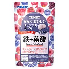 Жевательные витамины железо, фолиевая кислота и витамины со вкусом ягод ORIHIRO IRON № 120